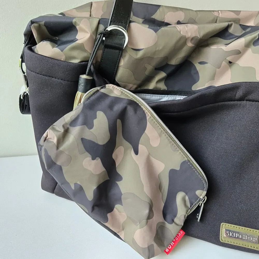 Skip Hop NEW Nolita Neoprene Black Camo Diaper Tote Bag Camoflage Unisex NWT